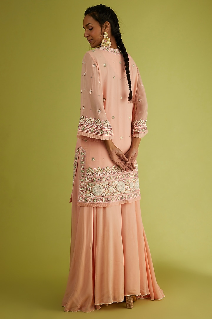 Peach Georgette Wedding Sharara Set by Sangeeta Kilachand at Pernia's Pop Up Shop