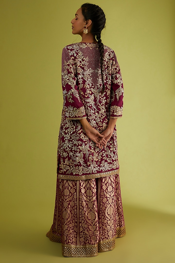 Wine Embroidered Wedding Lehenga set by Sangeeta Kilachand at Pernia's Pop Up Shop