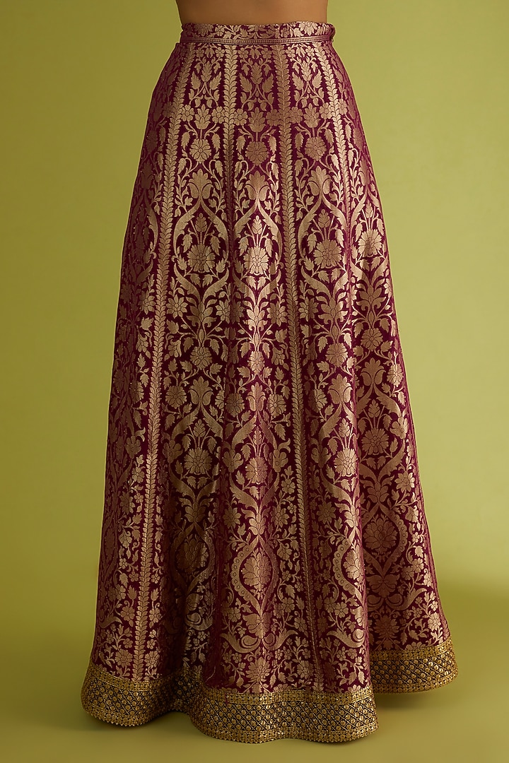 Wine Embroidered Wedding Lehenga set by Sangeeta Kilachand at Pernia's Pop Up Shop