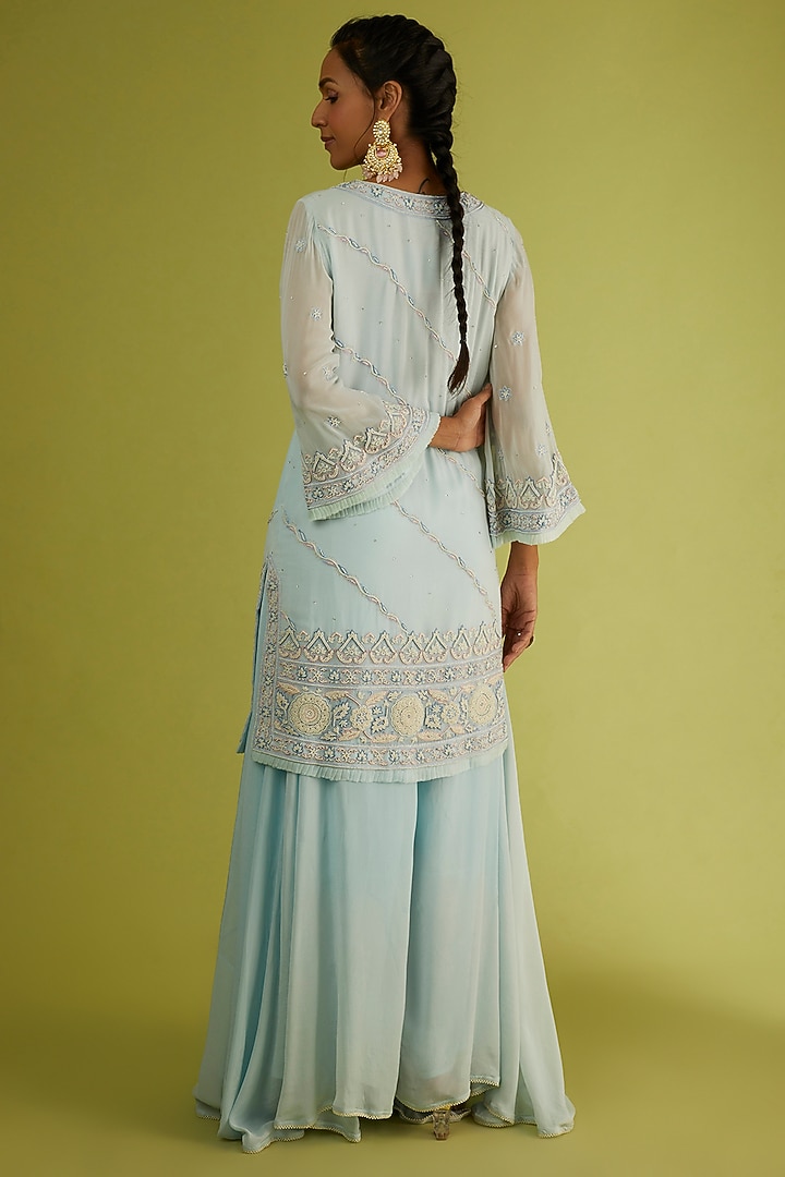 Powder Blue Embroidered Kurta Set by Sangeeta Kilachand at Pernia's Pop Up Shop
