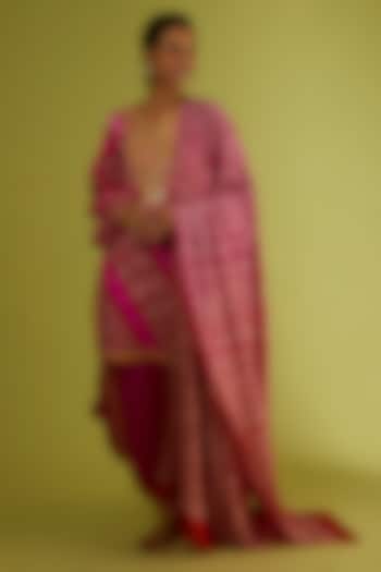 Neon Pink Silk Dhoti Set by Sangeeta Kilachand