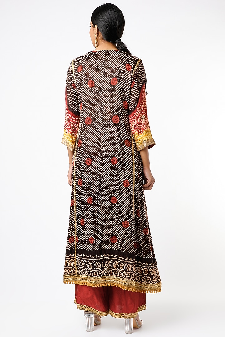 Black & Red Hand Embroidered Bandhani Kurta Set by Sangeeta Kilachand at Pernia's Pop Up Shop