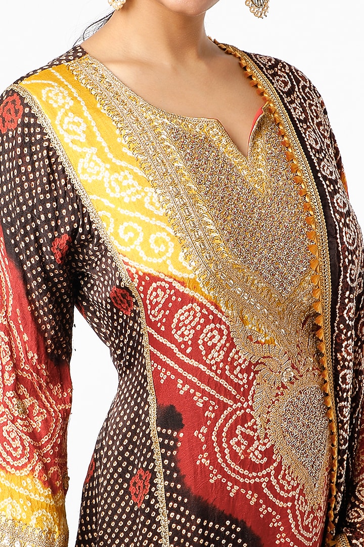 Black & Red Hand Embroidered Bandhani Kurta Set by Sangeeta Kilachand at Pernia's Pop Up Shop
