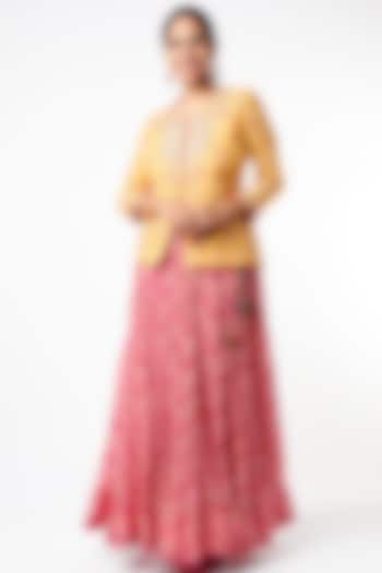 Red Cotton Silk Skirt Set by Sangeeta Kilachand