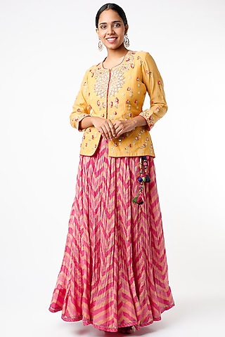 Red Cotton Silk Skirt Set by Sangeeta Kilachand
