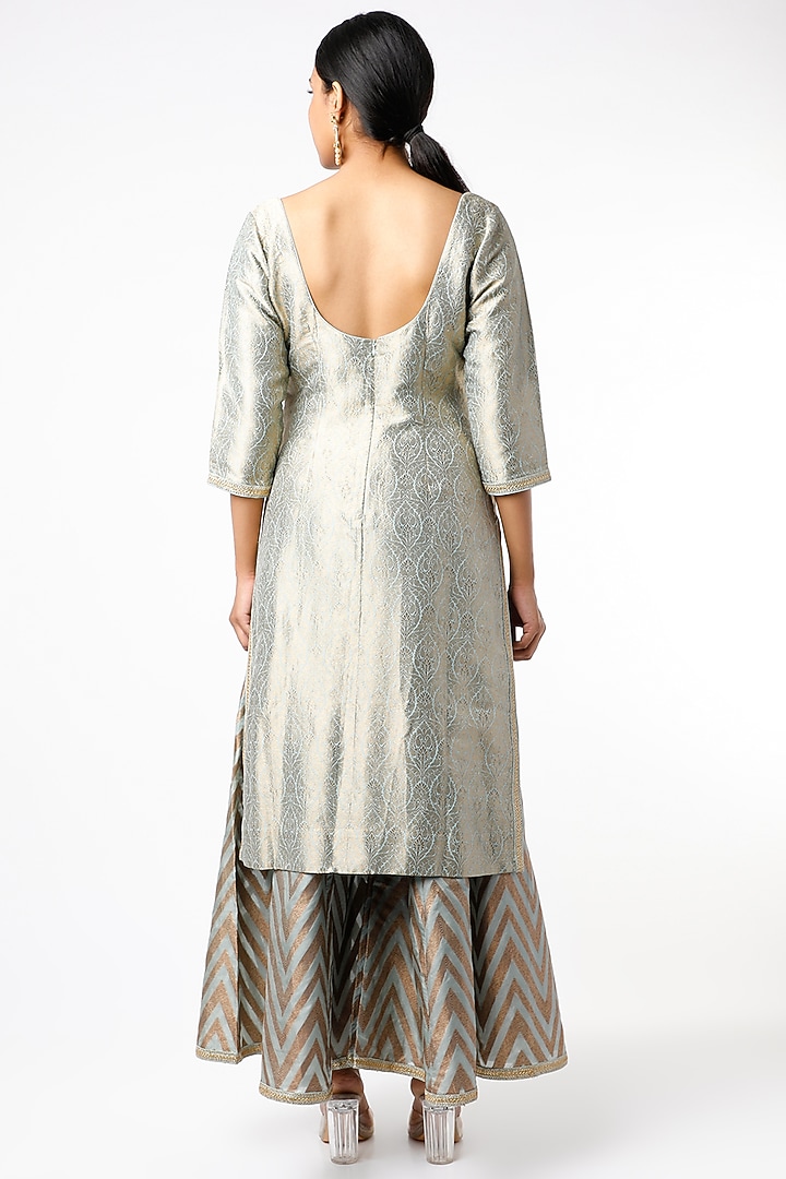 Blue Brocade Wedding Sharara Set by Sangeeta Kilachand at Pernia's Pop Up Shop