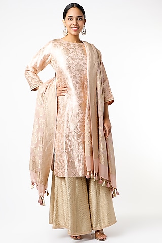 Onion Pink Brocade Sharara Set by Sangeeta Kilachand