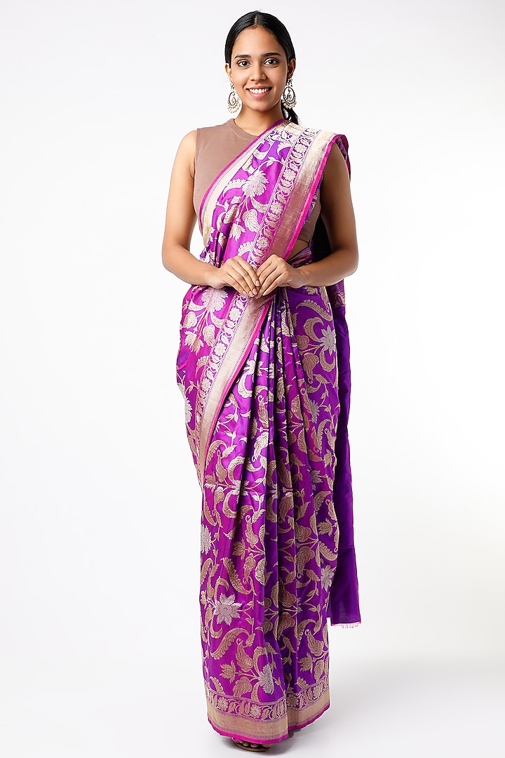 Purple & Gold Banarasi Saree Set by Sangeeta Kilachand at Pernia's Pop Up Shop