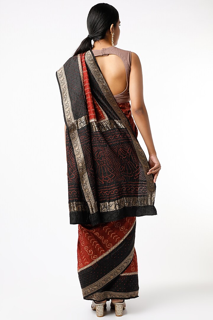 Black & Maroon Bandhani Wedding Saree by Sangeeta Kilachand at Pernia's Pop Up Shop
