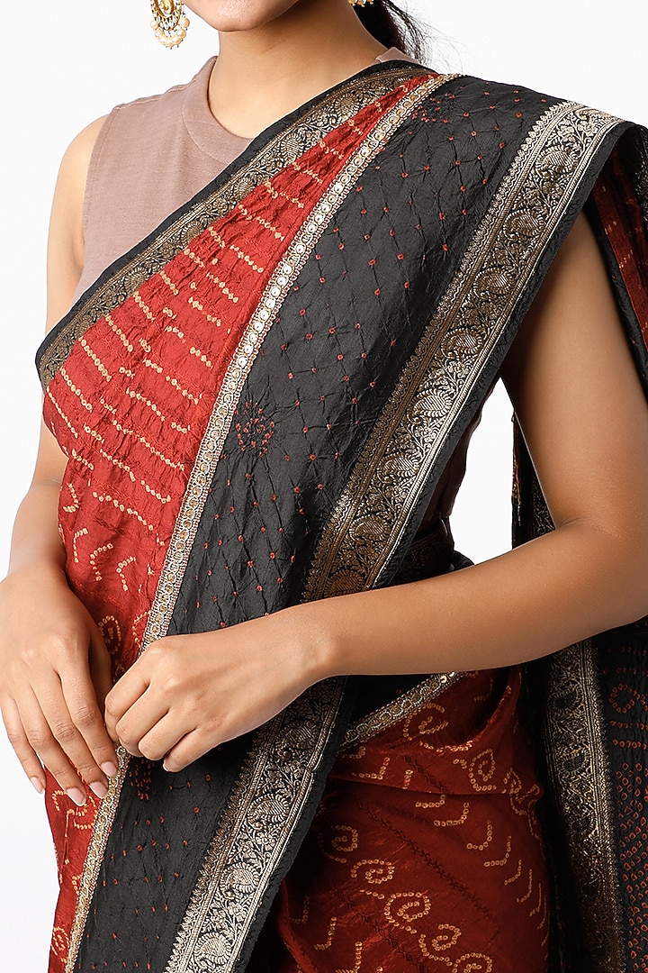 Black & Maroon Bandhani Wedding Saree by Sangeeta Kilachand at Pernia's Pop Up Shop
