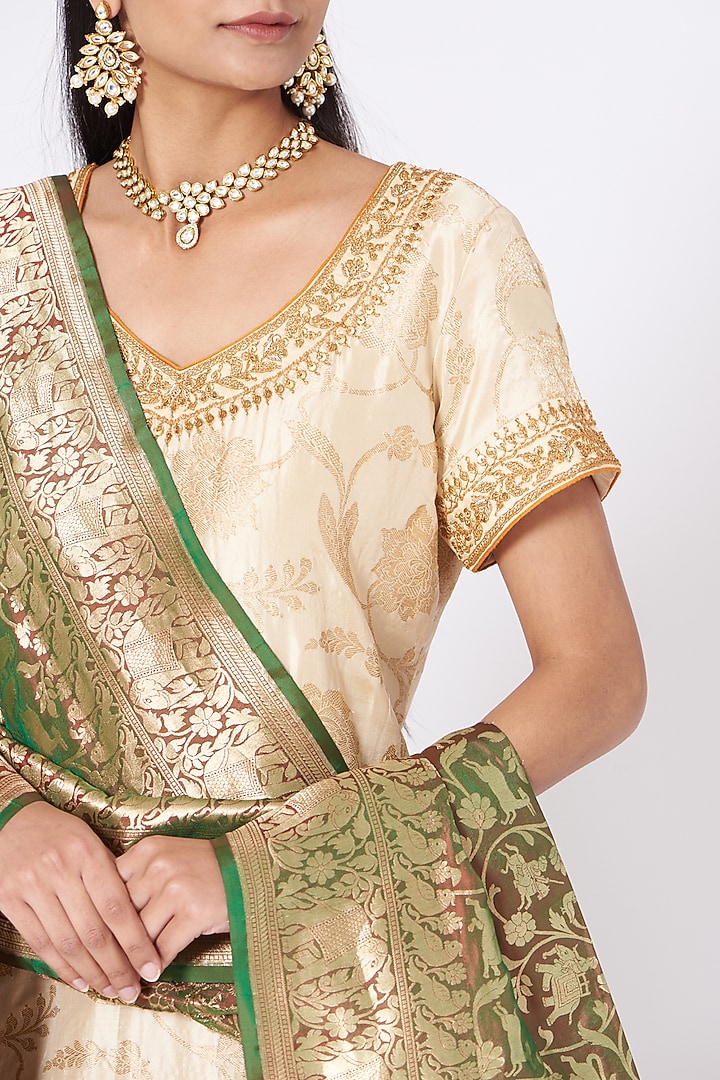 Cream Brocade Silk Kurta Set by Sangeeta Kilachand at Pernia's Pop Up Shop