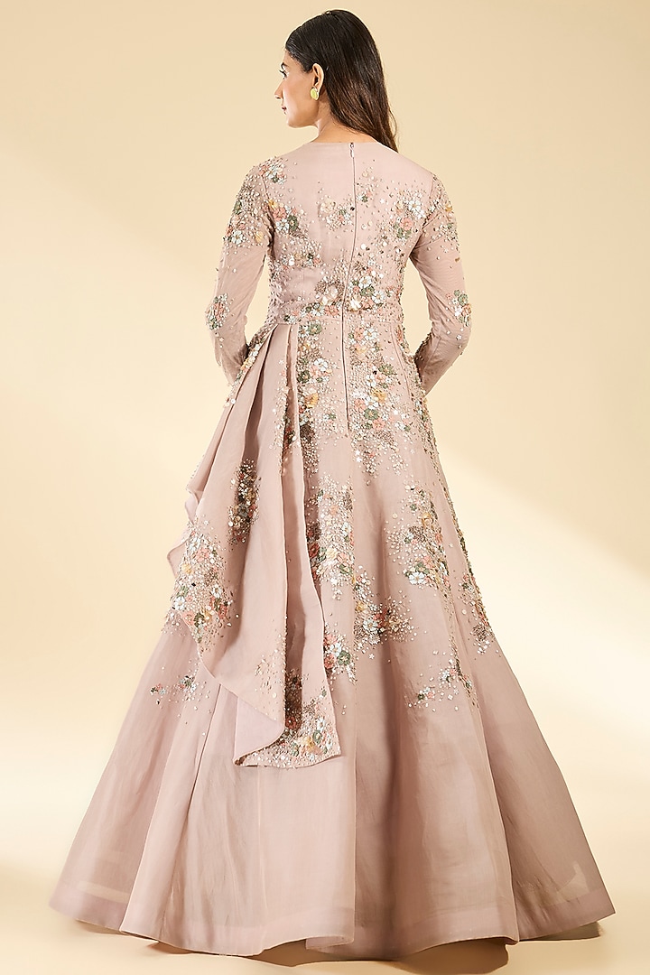Peach Silk Organza Hand Embroidered Bridal Gown by Sahil Kochhar at Pernia's Pop Up Shop