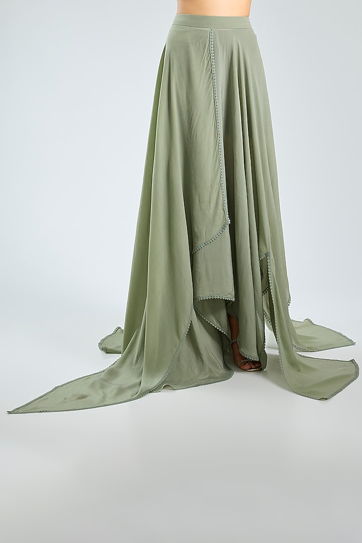 Green Crepe Skirt Set by Sahil Kochhar at Pernia's Pop Up Shop