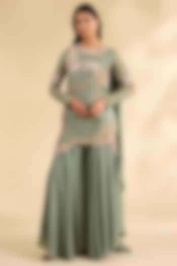 Green Crepe Bridal Sharara Set by Sahil Kochhar at Pernia's Pop Up Shop