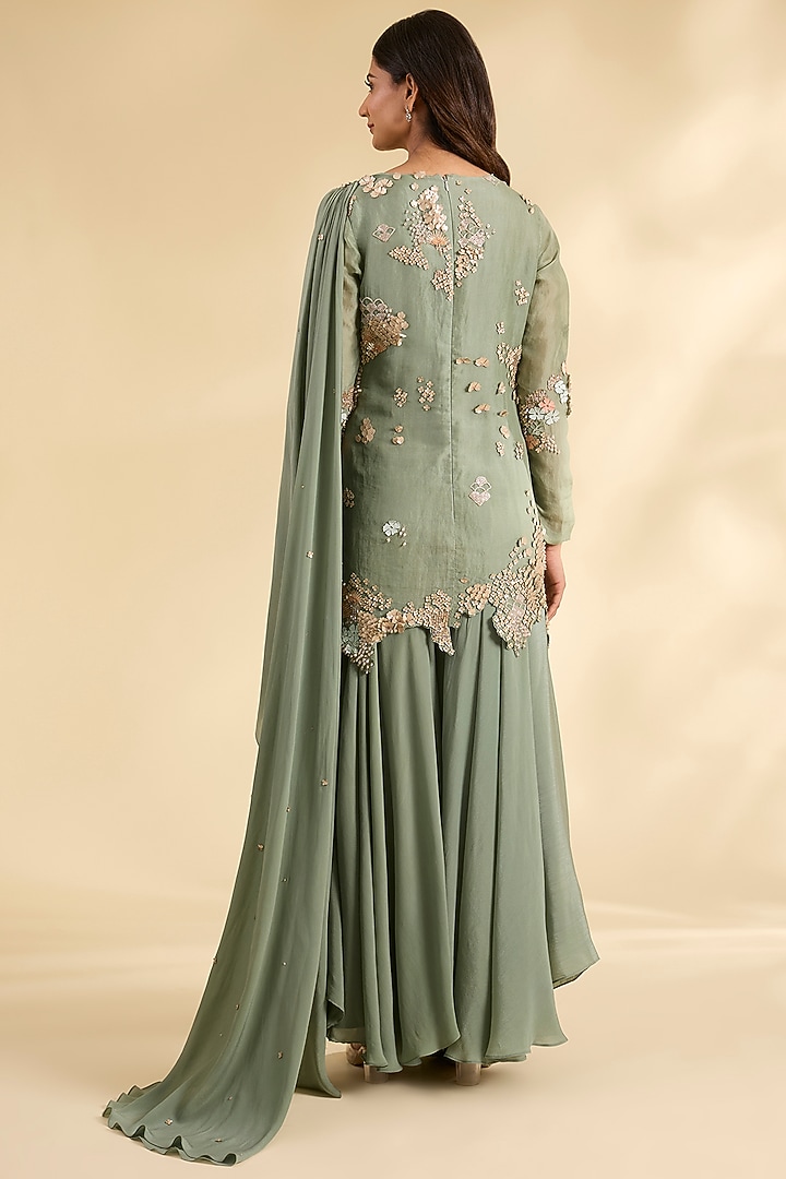 Green Crepe Bridal Sharara Set by Sahil Kochhar at Pernia's Pop Up Shop