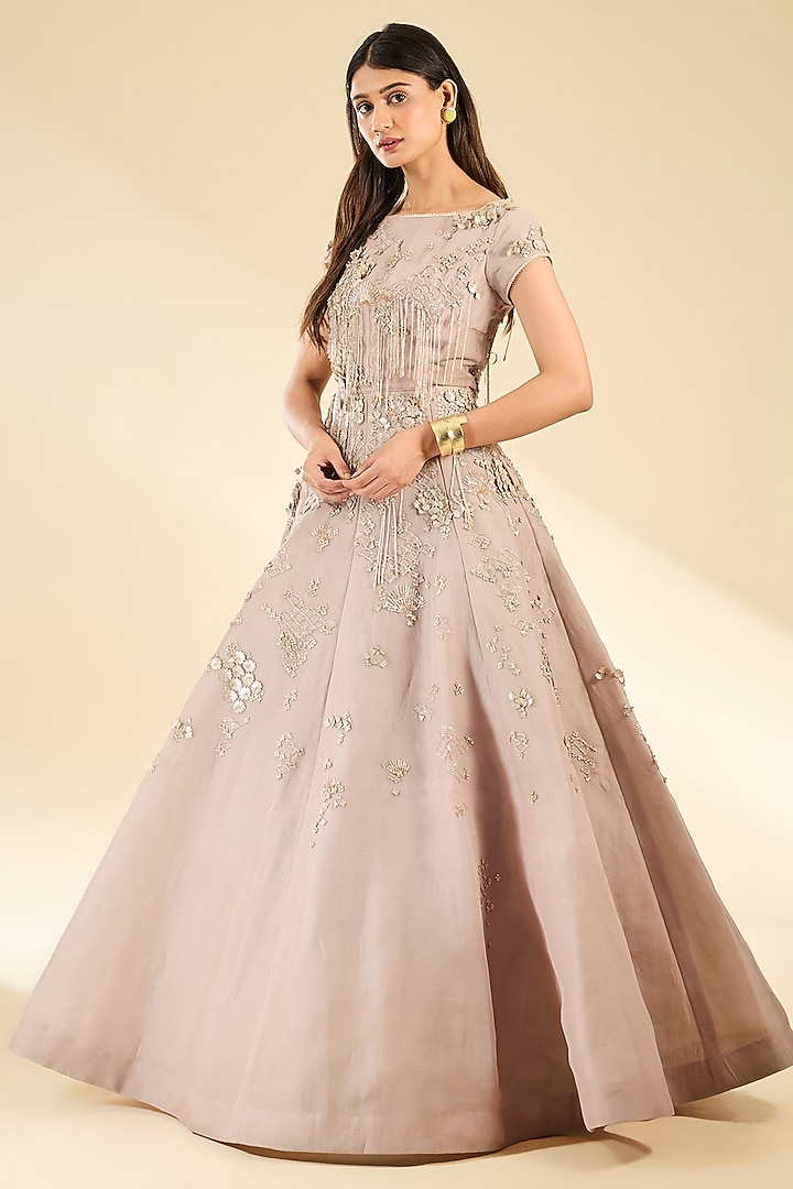 Pink Silk Organza Hand Embroidered Wedding Gown by Sahil Kochhar at Pernia's Pop Up Shop