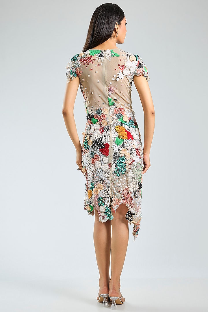 Multi-Colored Soft Net Silk Hand Embroidered Party Wear Dress by Sahil Kochhar at Pernia's Pop Up Shop