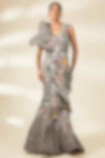 Grey Organza & Net Applique Bridal Gown by Sahil Kochhar at Pernia's Pop Up Shop