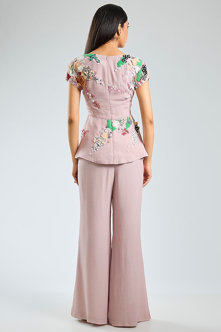 Peach Crepe Hand Embroidered Co-ord Set by Sahil Kochhar at Pernia's Pop Up Shop