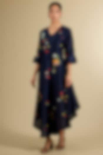 Blue Chanderi Hand Embroidered Kurta by Sahil Kochhar at Pernia's Pop Up Shop