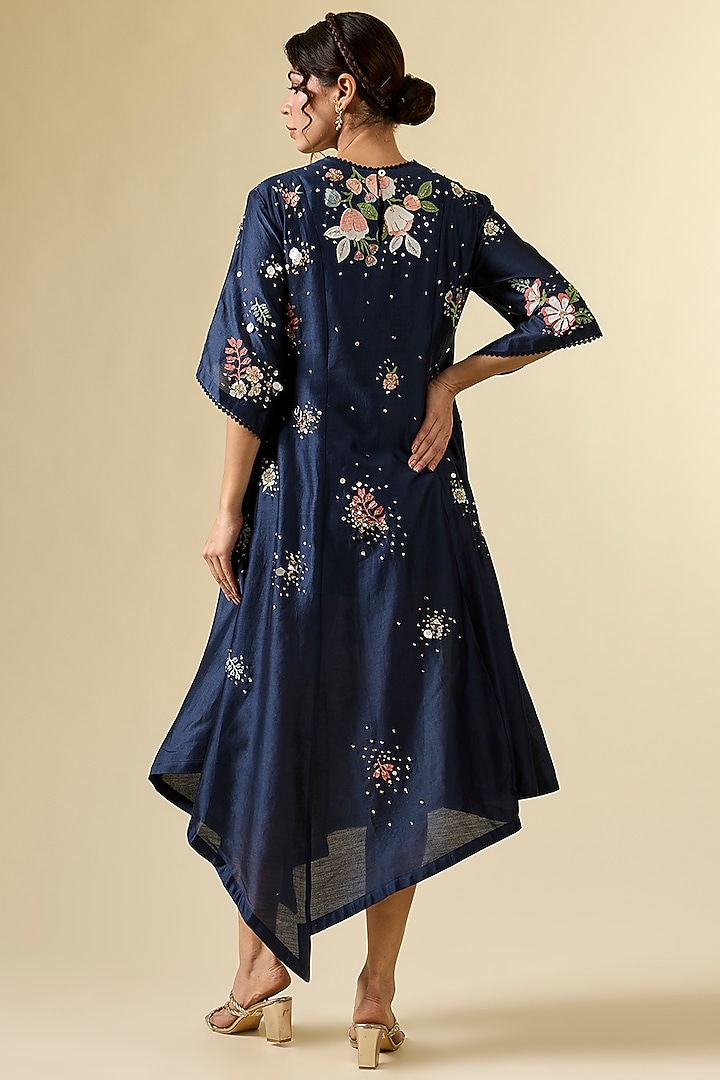 Blue Chanderi Hand Embroidered Tunic by Sahil Kochhar at Pernia's Pop Up Shop