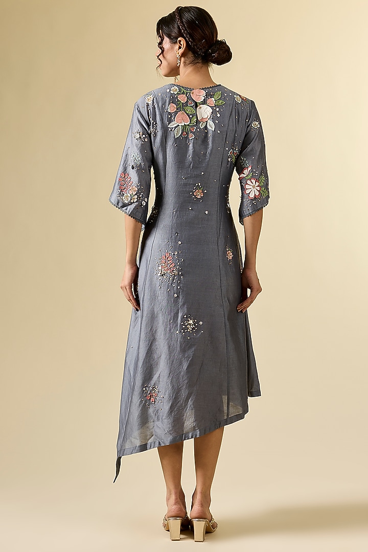 Grey Chanderi Hand Embroidered Tunic by Sahil Kochhar at Pernia's Pop Up Shop