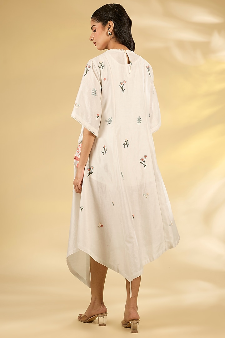 Ivory Chanderi Applique & Floral Hand Embroidered Tunic by Sahil Kochhar at Pernia's Pop Up Shop