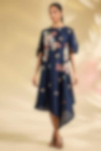 Blue Chanderi Laser-Cut Applique Embroidered Tunic by Sahil Kochhar at Pernia's Pop Up Shop