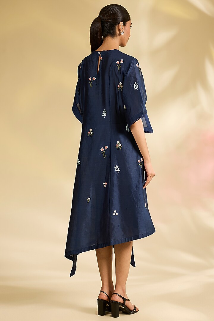 Blue Chanderi Laser-Cut Applique Embroidered Tunic by Sahil Kochhar at Pernia's Pop Up Shop