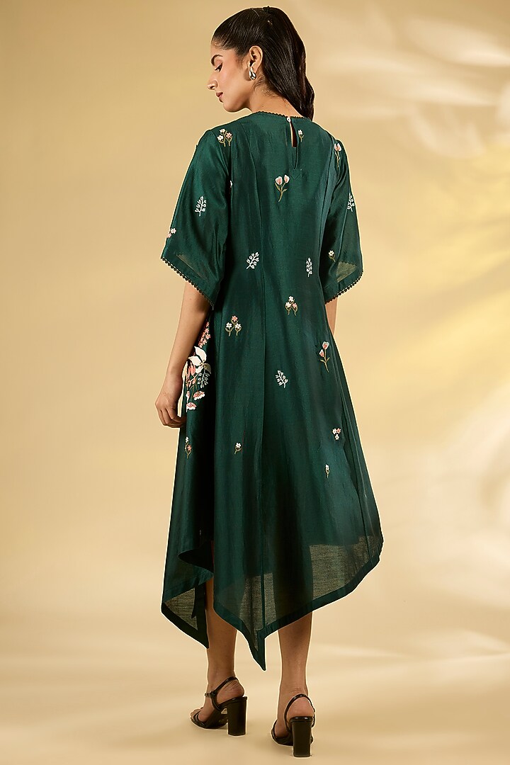 Green Chanderi Applique & Floral Hand Embroidered Tunic by Sahil Kochhar at Pernia's Pop Up Shop