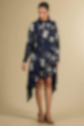 Blue Chanderi Hand Embroidered Top by Sahil Kochhar at Pernia's Pop Up Shop