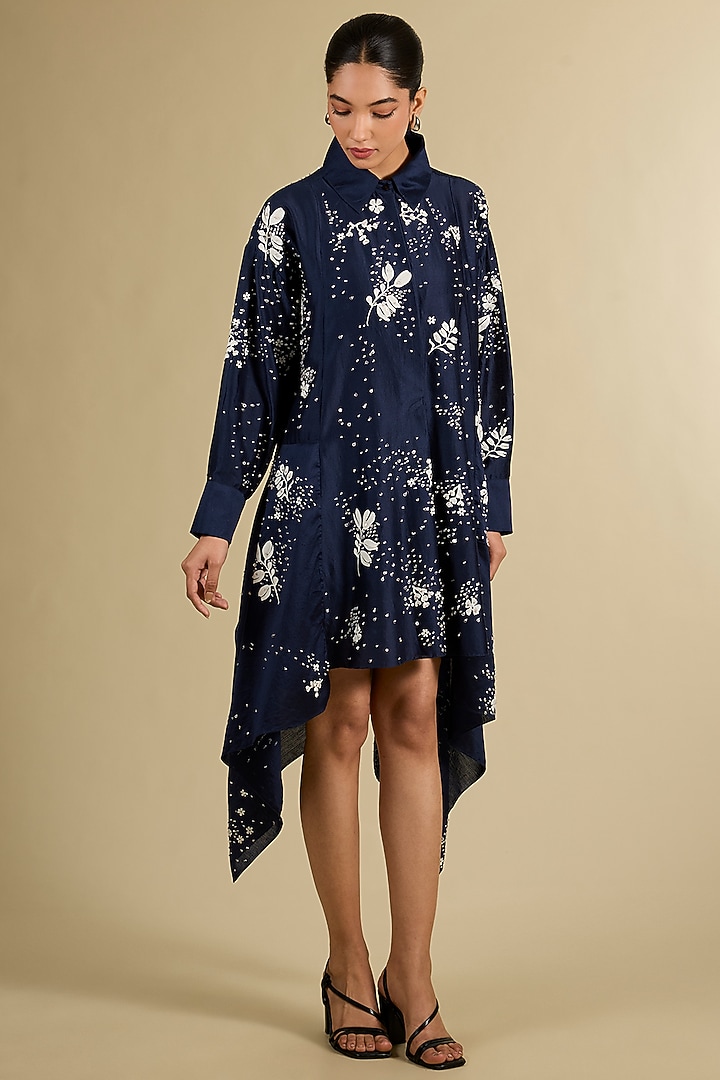 Blue Chanderi Hand Embroidered Top by Sahil Kochhar at Pernia's Pop Up Shop