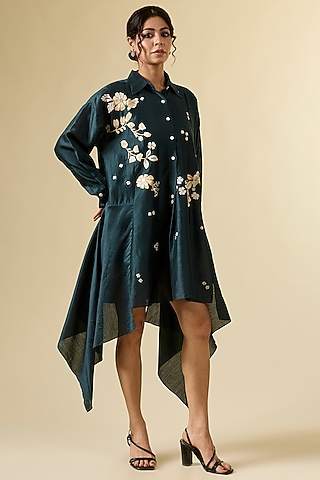 Green Chanderi Floral Embroidered Tunic by Sahil Kochhar