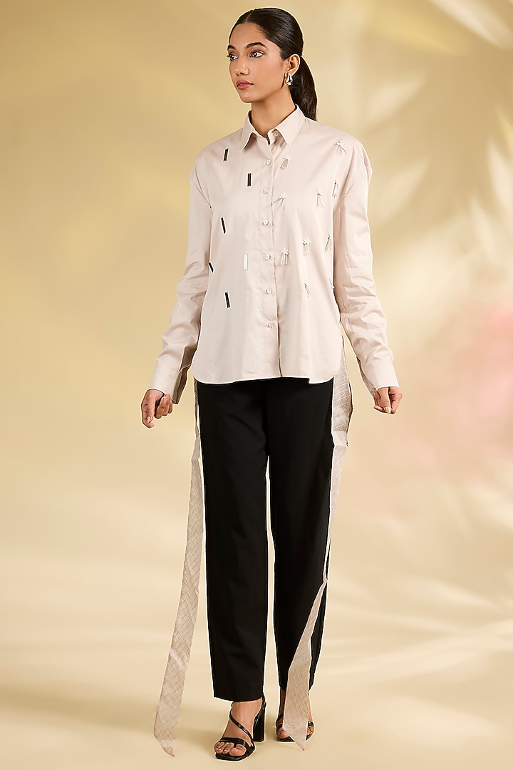 Ivory Shirting Laser-Cut Applique Hand Embroidered Shirt by Sahil Kochhar at Pernia's Pop Up Shop