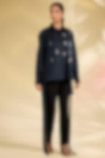 Blue Shirting Laser-Cut Applique Hand Embroidered Shirt by Sahil Kochhar at Pernia's Pop Up Shop