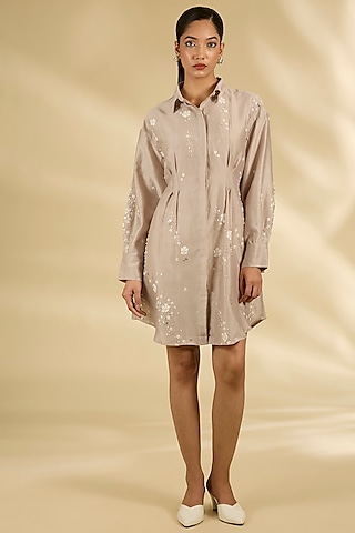 Pink Chanderi Laser-Cut Applique Work Top by Sahil Kochhar