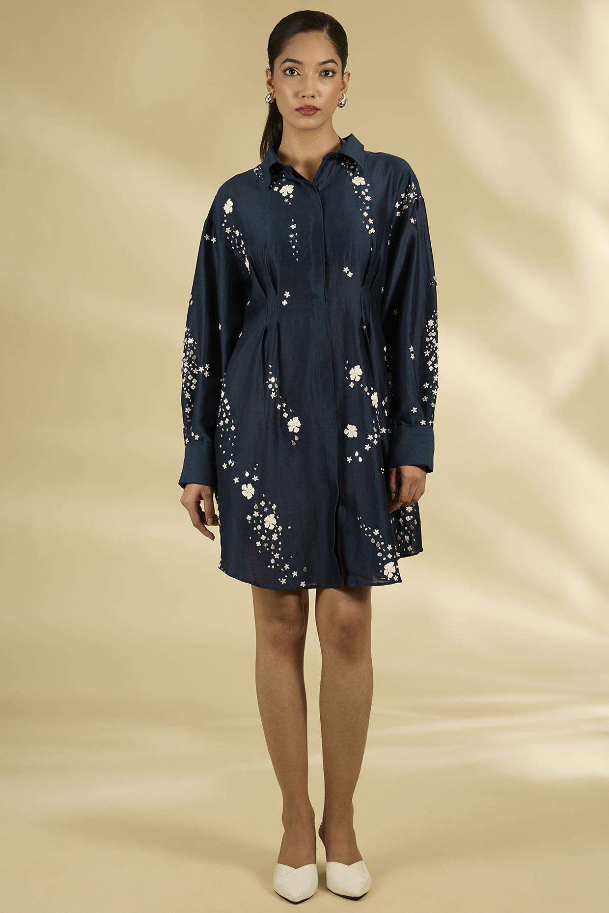 Blue Chanderi Laser-Cut Applique Work Top by Sahil Kochhar at Pernia's Pop Up Shop
