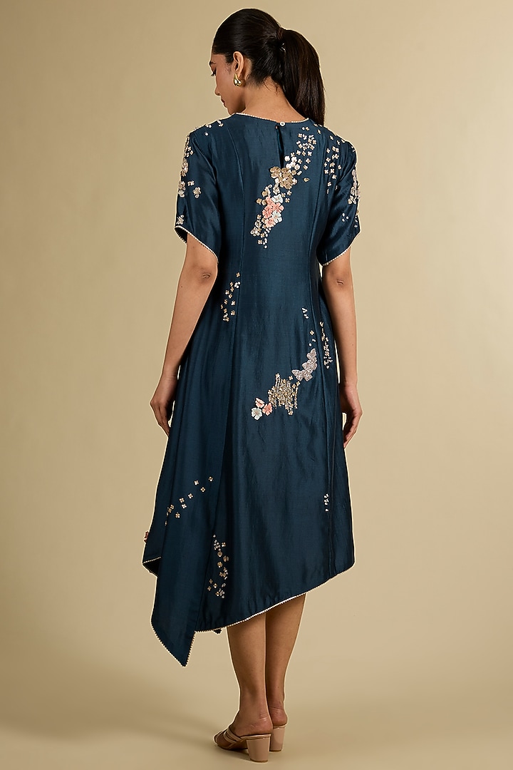 Blue Chanderi Hand Embroidered Tunic by Sahil Kochhar at Pernia's Pop Up Shop