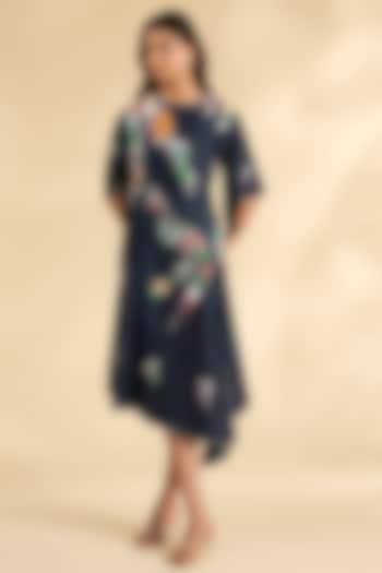 Blue Chanderi Laser-Cut Applique Work Tunic by Sahil Kochhar at Pernia's Pop Up Shop