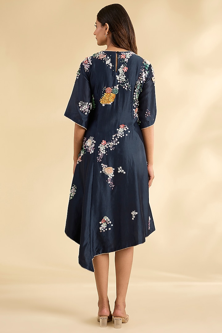 Blue Chanderi Laser-Cut Applique Work Tunic by Sahil Kochhar at Pernia's Pop Up Shop