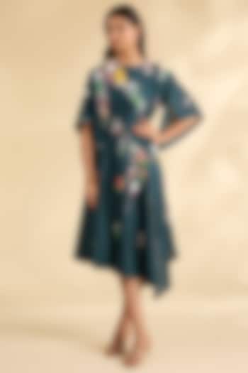 Blue Chanderi Laser-Cut Applique Work Tunic by Sahil Kochhar at Pernia's Pop Up Shop