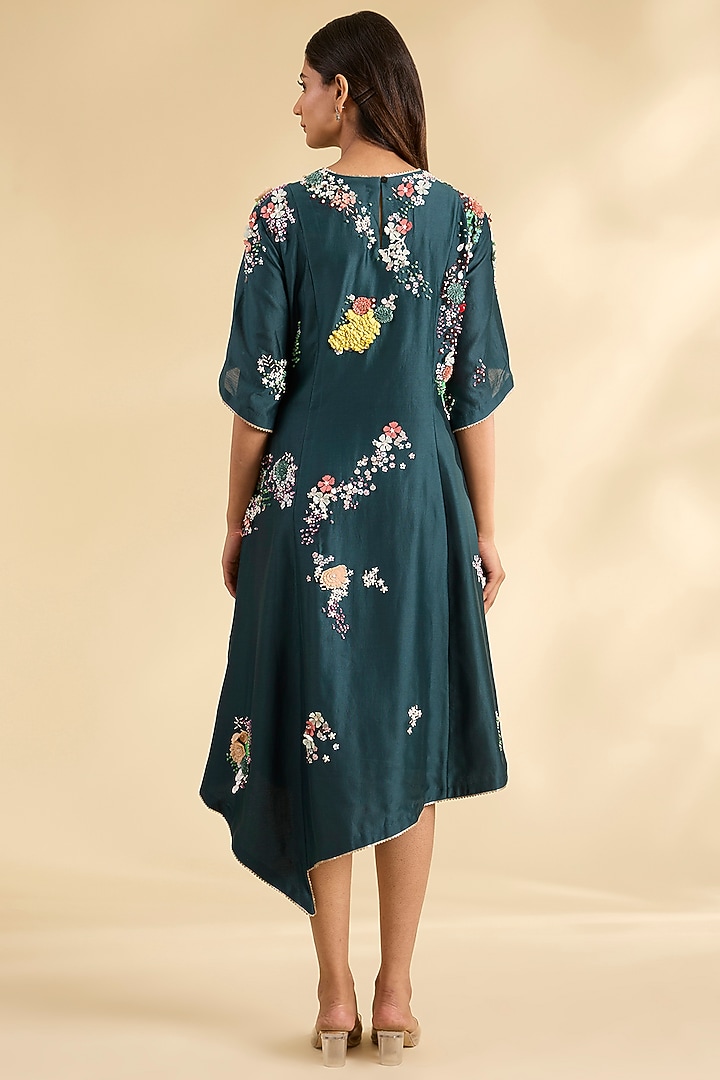 Blue Chanderi Laser-Cut Applique Work Tunic by Sahil Kochhar at Pernia's Pop Up Shop
