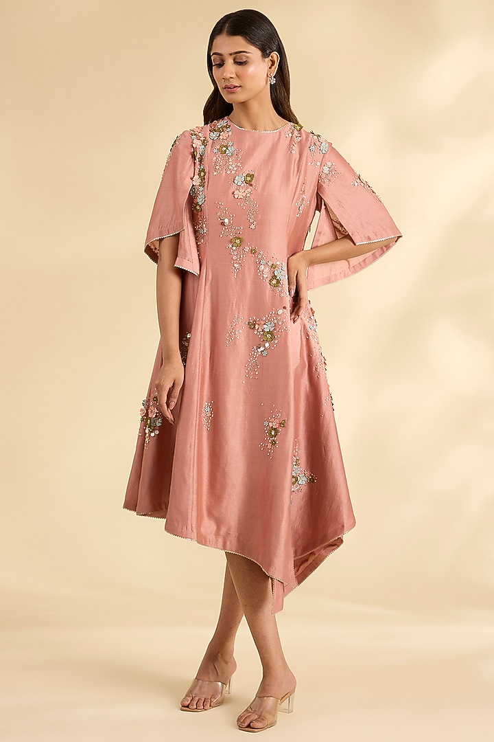 Peach Chanderi Laser-Cut Applique Work Tunic by Sahil Kochhar at Pernia's Pop Up Shop