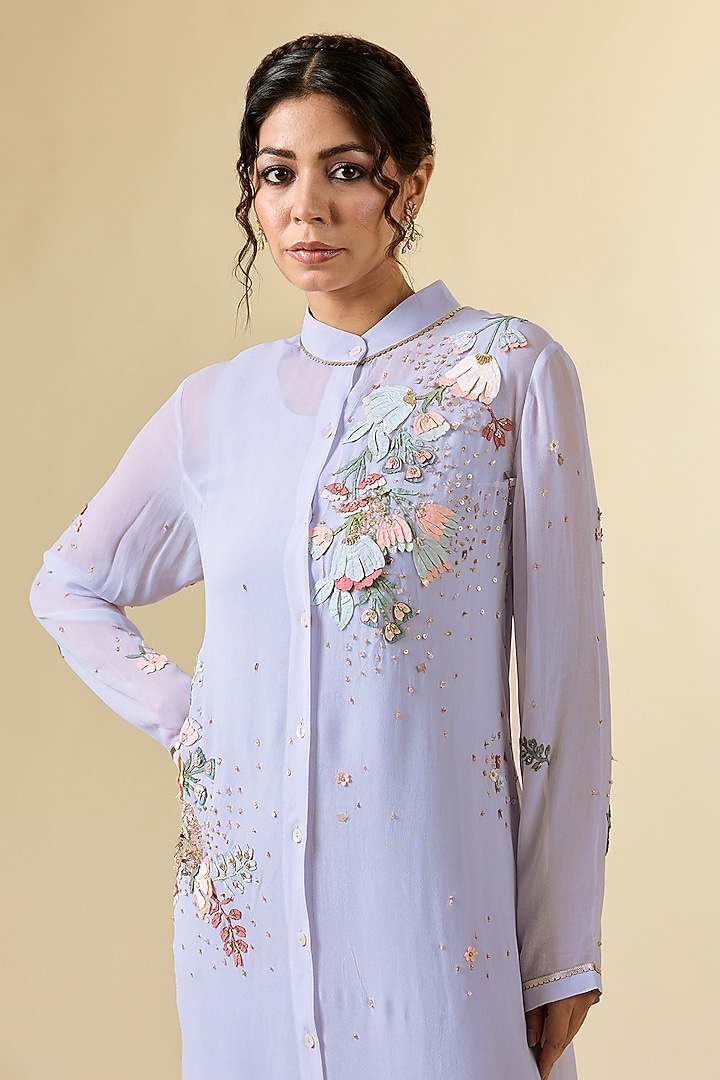 Purple Georgette Applique Embroidered Tunic by Sahil Kochhar at Pernia's Pop Up Shop