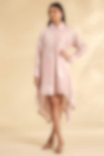 Pink Chanderi Laser-Cut Applique Work Tunic by Sahil Kochhar at Pernia's Pop Up Shop