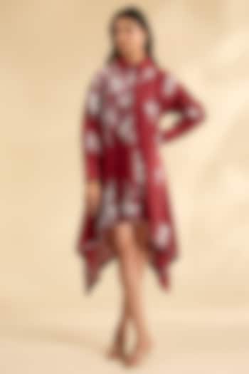 Red Chanderi Laser-Cut Applique Work Tunic by Sahil Kochhar at Pernia's Pop Up Shop