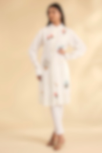 Ivory Rayon Hand Embroidered Kurta by Sahil Kochhar at Pernia's Pop Up Shop