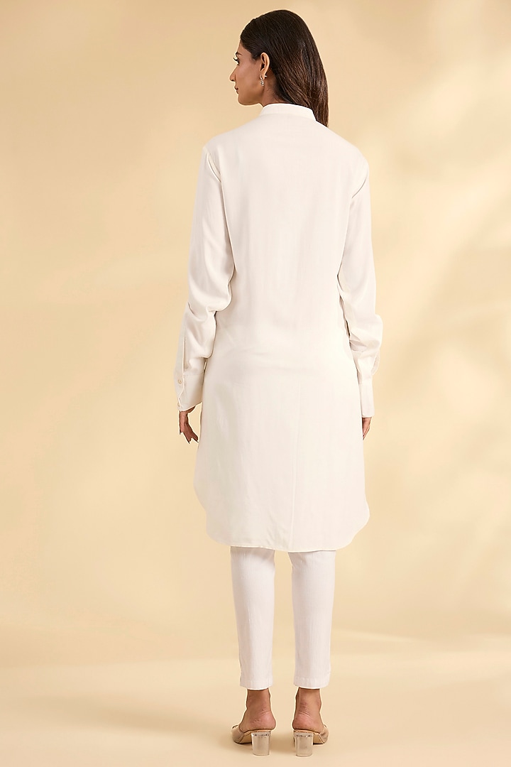 Ivory Rayon Hand Embroidered Kurta by Sahil Kochhar at Pernia's Pop Up Shop