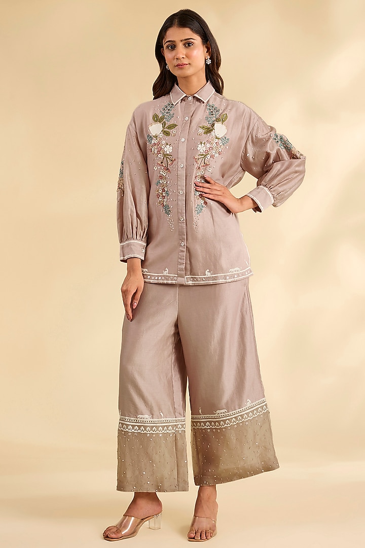 Pink Chanderi Hand Embroidered Tunic Set by Sahil Kochhar at Pernia's Pop Up Shop