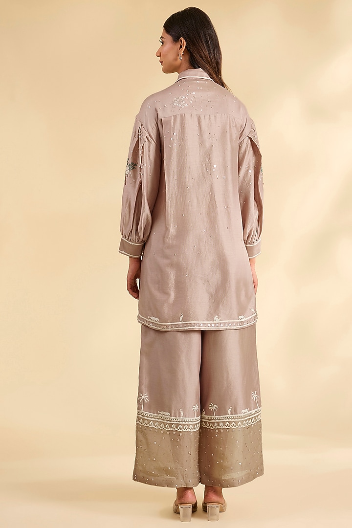 Pink Chanderi Hand Embroidered Tunic Set by Sahil Kochhar at Pernia's Pop Up Shop